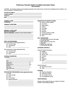 Preliminary Chemical Health and Safety Information Sheet