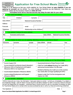 Devon Free School Meals Application Form