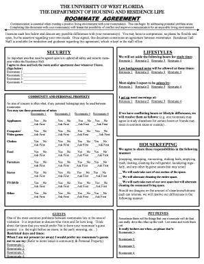 University of West Florida Roommate Agreement