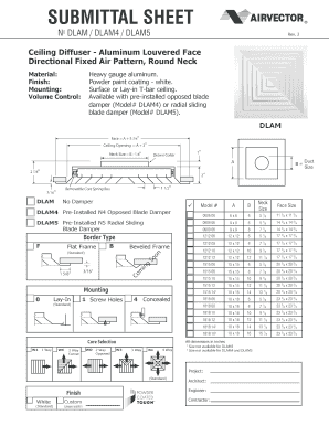 Ceiling Diffuser Submittal Sheet