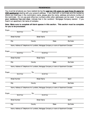 Residence History Form