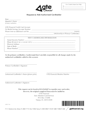 GTE Financial Credit Union Additional Card Request