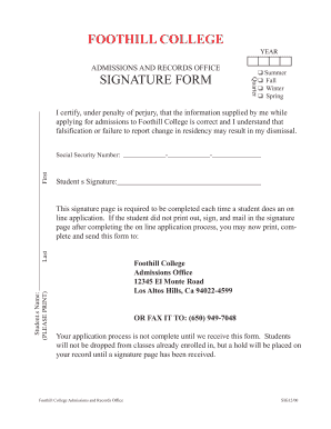 Foothill College Admission Signature Form