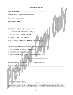 Structured Interview for Media Telephone Sales Consultant