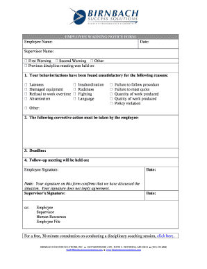 Employee Warning Notice Form - Birnbach Success Solutions Inc