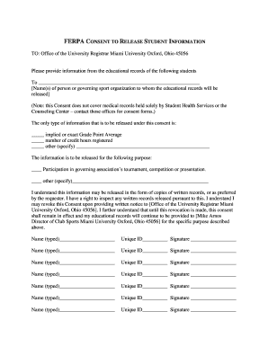 FERPA Consent to Release Student Information