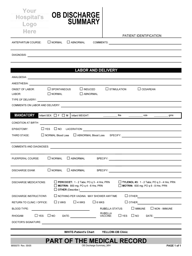 Fillable Online OB DISCHARGE Fax Email Print - pdfFiller