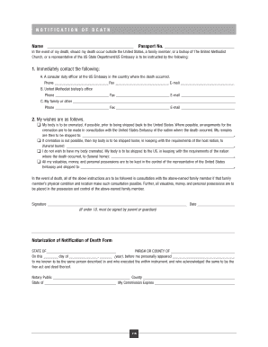 Notification of Death Form
