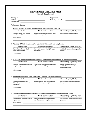Performance Appraisal Form for Hourly Employees
