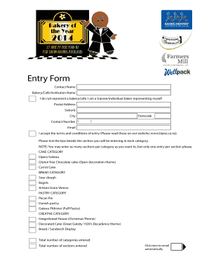 BIANZ Bakery Competition Entry Form