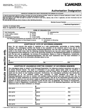 Authorization Designation for Business Accounts