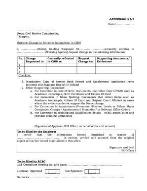 Royal Civil Service Commission Change Request Form