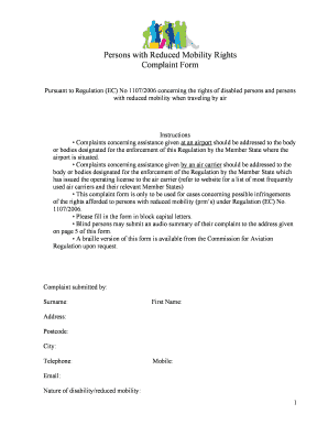 EU Persons with Reduced Mobility Rights Complaint Form