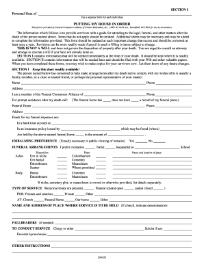 Funeral Arrangement Form