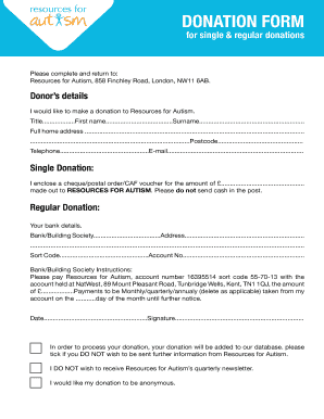 Resources for Autism Donation Form