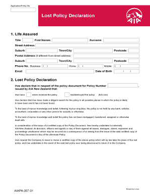 Lost Policy Declaration Form