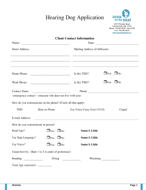 Hearing Dog Application Form