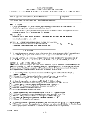 California Alcoholic Beverage License Citizenship Form