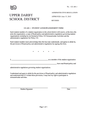 Student Acknowledgement Form