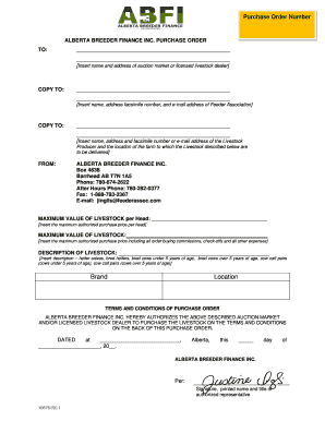Alberta Breeder Finance Purchase Order