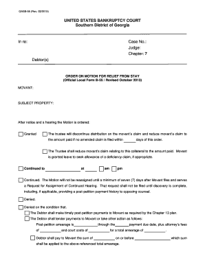 US Bankruptcy Court Order on Motion for Relief from Stay