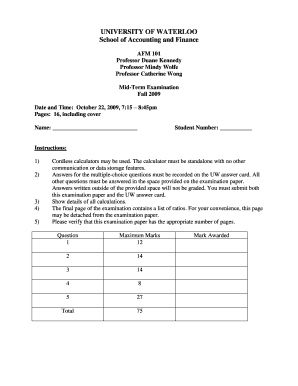 University of Waterloo AFM 101 Mid-Term Examination