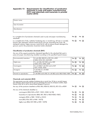 Chemical Classification Form for Pulp and Paper Manufacturing