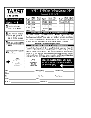 Yaesu Field Gear Endless Summer Sale Mail-In Rebate