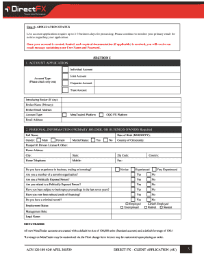 Direct FX Client Application Form