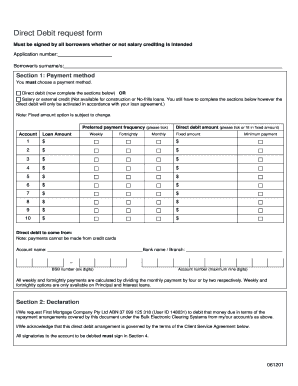 Direct Debit request form - Allstate Home Loans