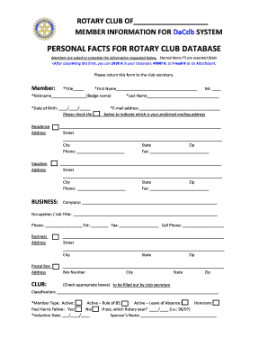Rotary Club Member Information Form