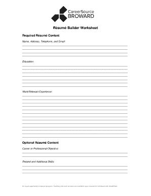 Resume Builder Worksheet