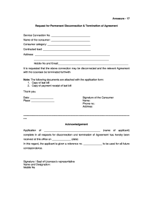 Request for Permanent Disconnection & Termination of Agreement