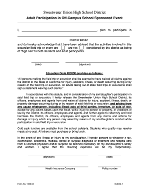 Adult Participation in Off-Campus School Sponsored Event