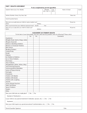 Maryland Student Physical Examination Form