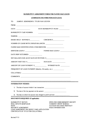 Bankruptcy Assignment Form for Fannie Mae Loans