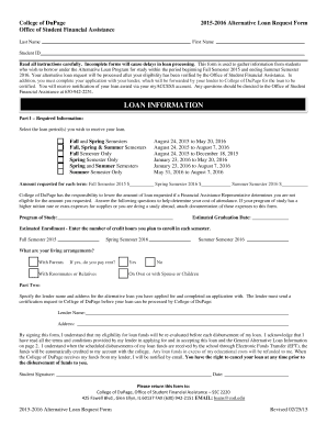 College of DuPage 2015-2016 Alternative Loan Request Form
