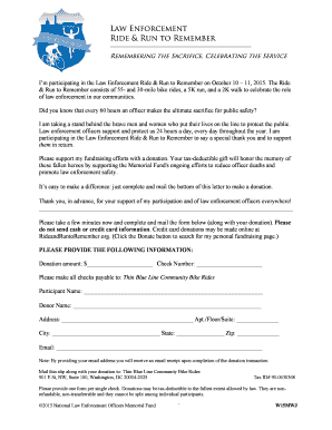 Law Enforcement Ride & Run to Remember Donation Form