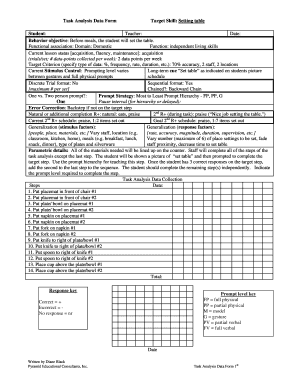 Task Analysis Data Form Target Skill Setting table Student - PECs