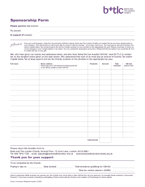 UK Gift Aid Sponsorship Form
