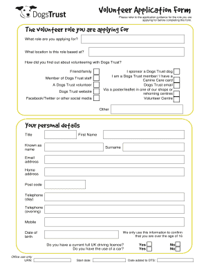 Dogs Trust Volunteer Application Form