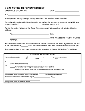3 Day Notice to Pay Unpaid Rent