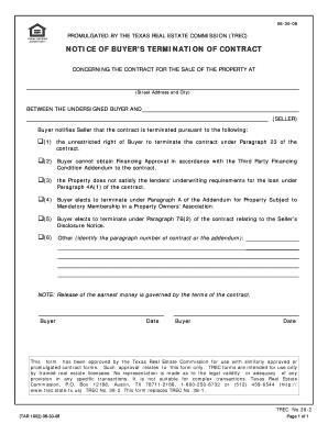 Texas Notice of Buyer's Termination of Contract