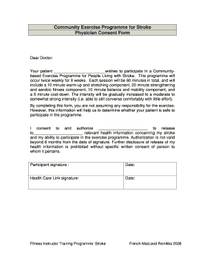 Community Exercise Programme for Stroke Physician Consent Form