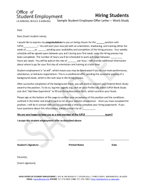 A sample student employment offer letter for temporary positions - employment uc iupui