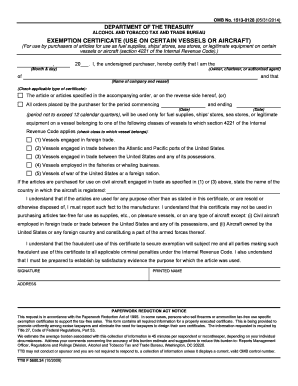 US Alcohol and Tobacco Tax Exemption Certificate