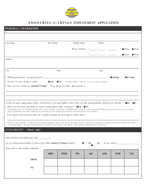 Smoothies-N-Things Employment Application