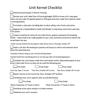 Scouting Popcorn Sales Checklist