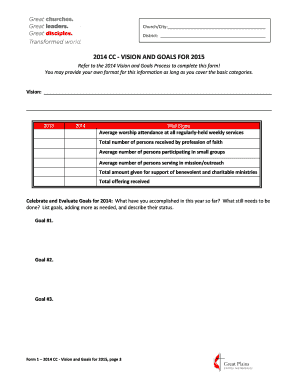 United Methodist Church Vision and Goals Form