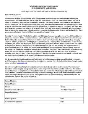 Vermont Extended Student Absence Form